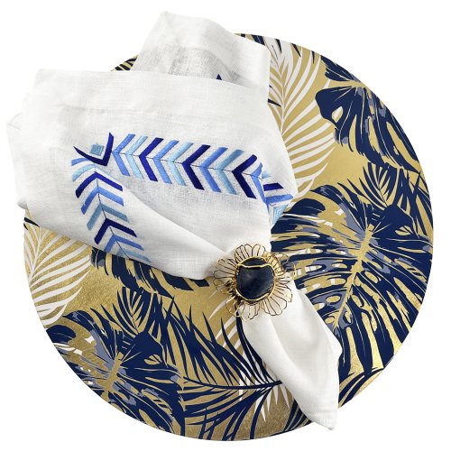 Deep Blue Palm on Gold Round Lacquer Placemat