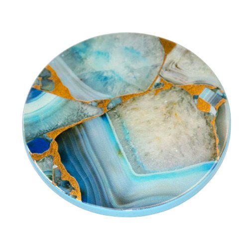 Blue Stone Lacquer Coasters with Holder Blue (Set of 6)