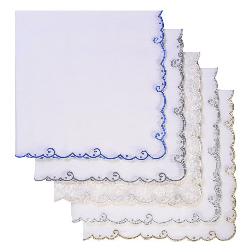 Blue Bordered Embroidered White Linen Napkin