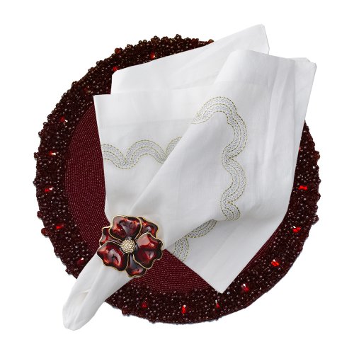 Burgundy Classic Hand Beaded Round Placemat 
