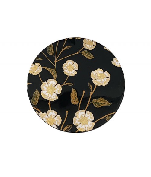 Ora Floral Lacquer Coaster with Holder Black (Set of 6)