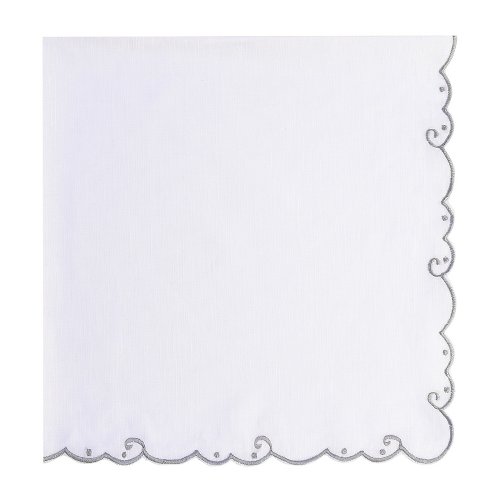 Grey Bordered Embroidered White Linen Napkin