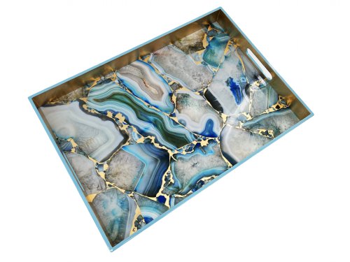 Blue Stone Lacquer Rectangular Tray