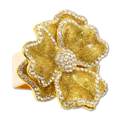 Gold Sparkles Flower Napkin Ring with Crystal Border
