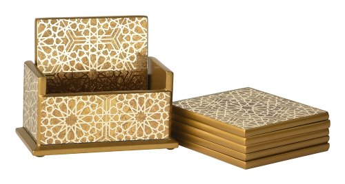 Gold Sparkle Mirror Coaster  (Set of 6 with Holder)
