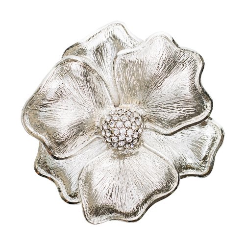 Matte Silver NC Flower Crystal Center Napkin Ring without Crystal Border