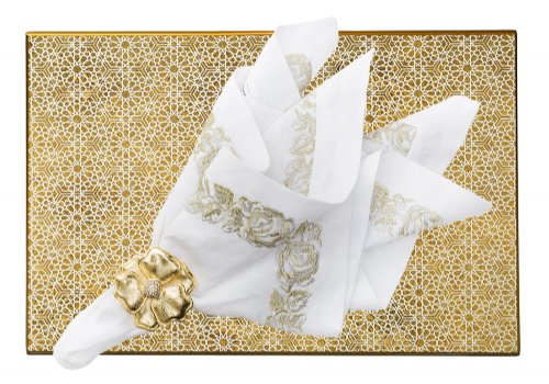 Matte Gold NC Flower Crystal Center Napkin Ring without Crystal Border