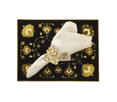 Beautiful Black And Gold Flower Glass Placemat