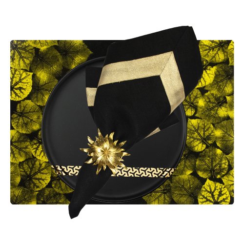 Gold Leaves Black Lacquer Placemat. Handpainted