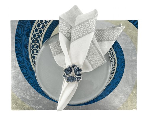 Blue Gold and Silver Swirl Lacquer Rectangular Placemat