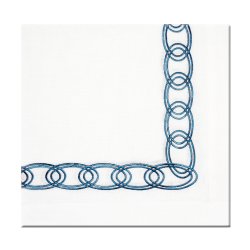 Blue Chain Hand Embroidered White Linen Napkin
