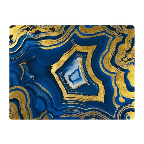 Dark Blue Stone Rectangular Placemat with Gold Accents Blue 