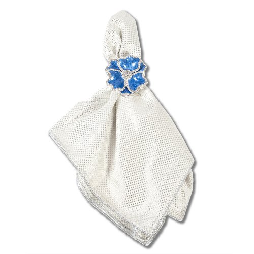 Blue Flower Napkin Ring with Crystal Border