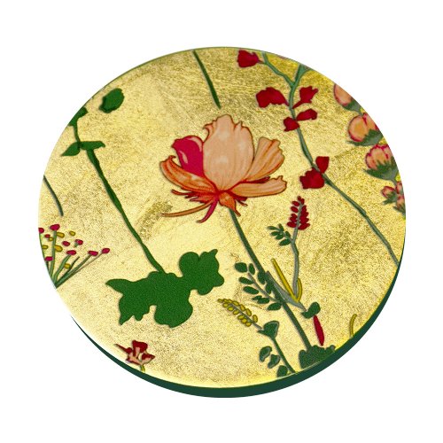 Flower Round Lacquer Coasters with Holder (Set of 6)