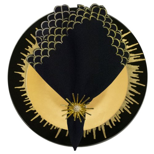 Gold Splash on Black Round Lacquer Placemat