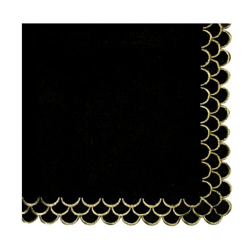 Gold Embroidered Peacock Black Linen Napkin