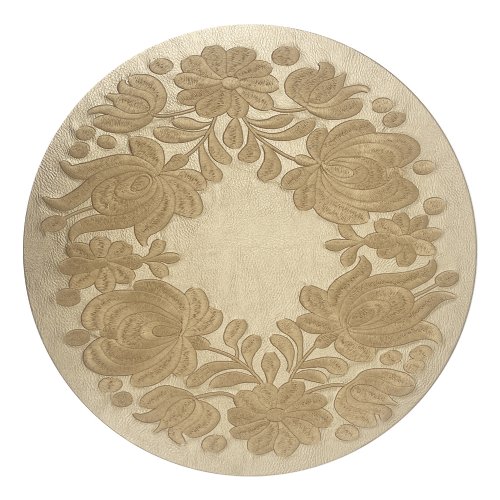 Gold Floral Embroidered Vegan Leather Round Placemat