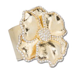 Gold Flower Napkin Ring with Crystal Border