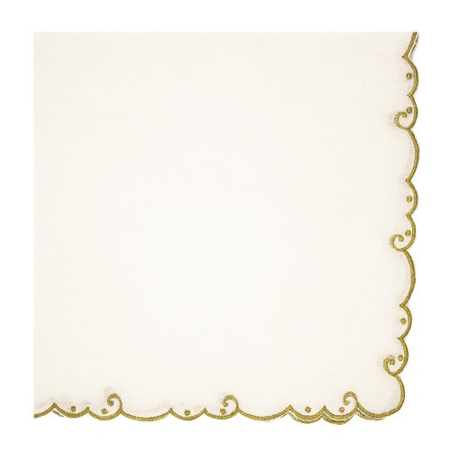 Gold Bordered Embroidered White Linen Napkin