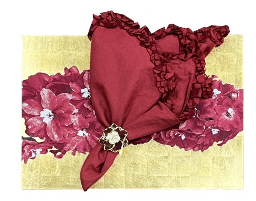 Red Romantic Napkin Linen with volumed Lace Border 