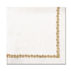 White Linen Napkin with Gold Rope Embroidery Trimming