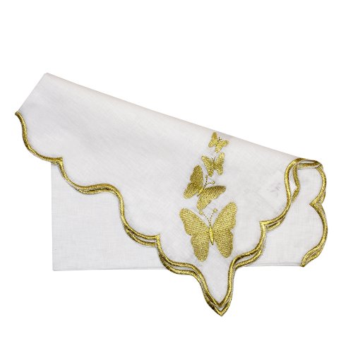White Linen Butterfly Gold Embroidered Napkin