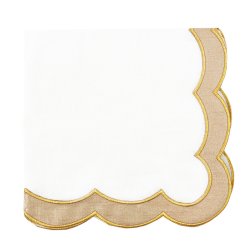 Earth Scalloped Border Square Reversable Napkin Gold Border White Napkin Gold