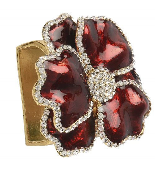 Deep Red Flower Napkin Ring with Crystal Border