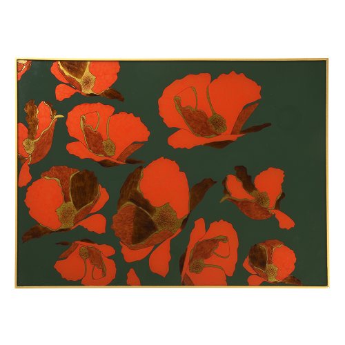 Green and Red Poppy Glass Placemat