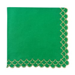 Green and Gold Hand Embroidered Peacock Linen Napkin 