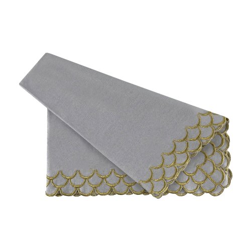 Grey and Gold Hand Embroidered Peacock Linen Napkin 