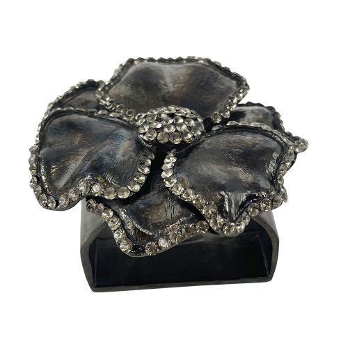 Hematite Flower Matte Napkin Ring with Crystal Border