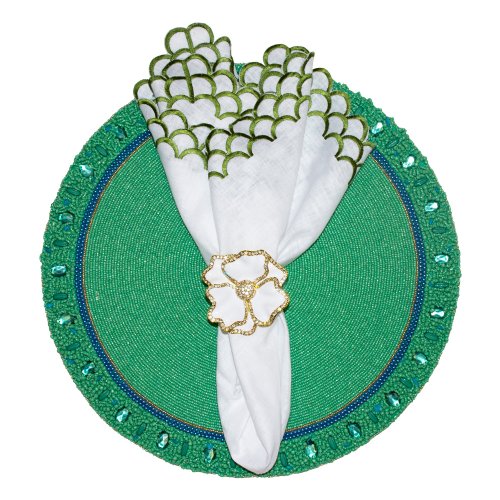 Light Green Classic Hand Beaded Round Placemat