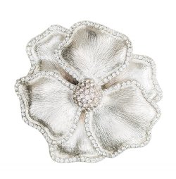 Silver Flower Matte Napkin Ring with Crystal Border