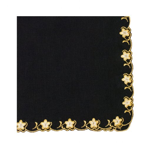 Black Napkin with Gold and Silver Flower Embroidery