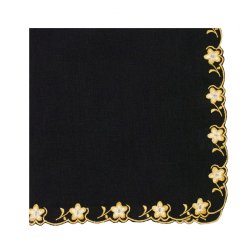 Black Napkin with Gold and Silver Flower Embroidery