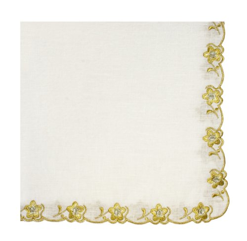 Ivory Napkin with Gold and Silver Flower Embroidery