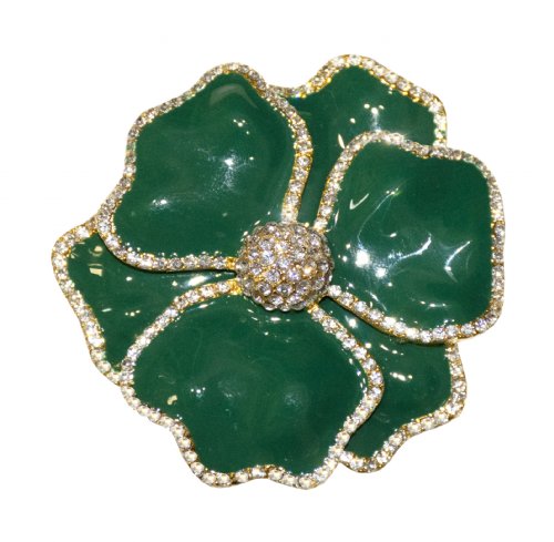 Deep Green Flower Napkin Ring with Swarovski Crystal Center
