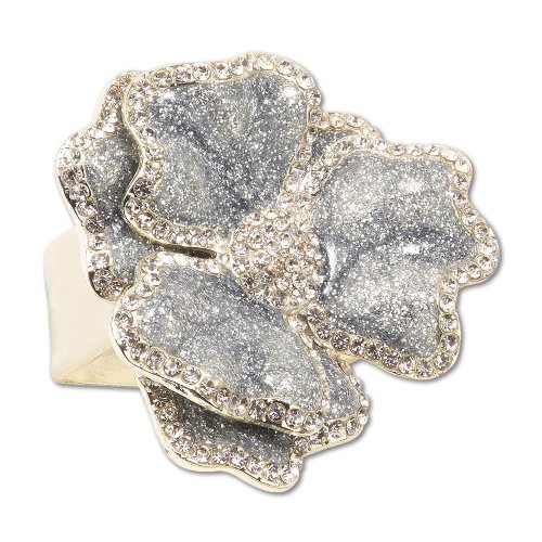 Silver Sparkles Flower Napkin Ring with Crystal Border