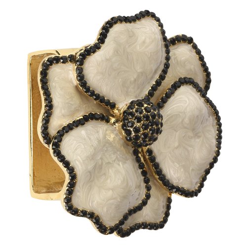 Cream Flower Napkin Ring with Black Swarovski Crystal Border