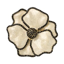 Cream Flower Napkin Ring with Black Swarovski Crystal Border
