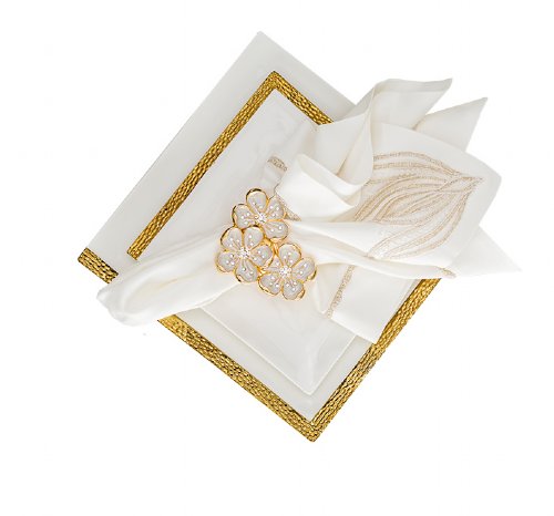 Gold Trio Napkin Ring with White Enamel 