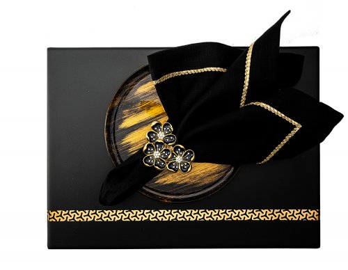 Gold Trio Napkin Ring with Black Enamel
