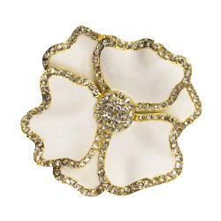 Large White Flower Napkin Ring with Clear Crystal Border