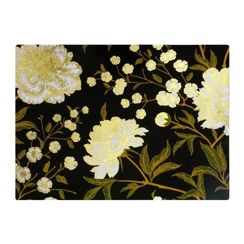 White Flower with Touches of Gold on Black Lacquer Rectangular Placemat