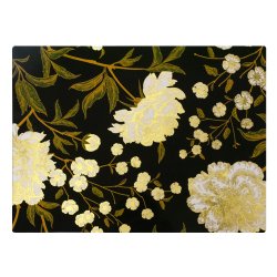 White Flower with Touches of Gold on Black Lacquer Rectangular Placemat