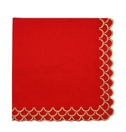 Red and Gold Hand Embroidered Peacock Linen Napkin 