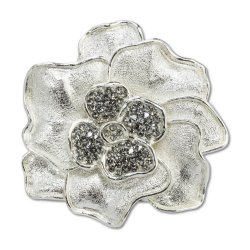 Silver Plated Spring Flower with Black Crystal Center