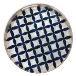 100% Shell Mother of Pearl Round Tray Navy Art Deco Pattern
