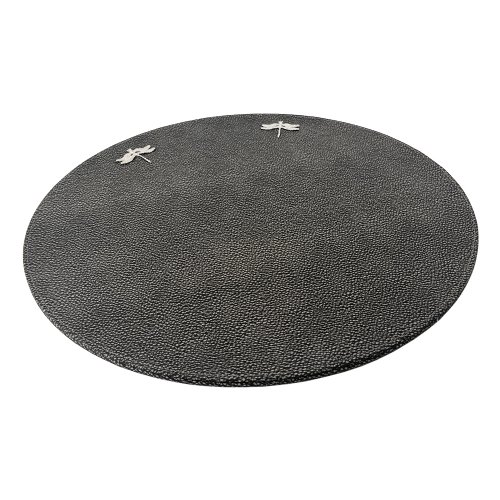 Vegan Leather Round Placemat with Silver Dragonfly